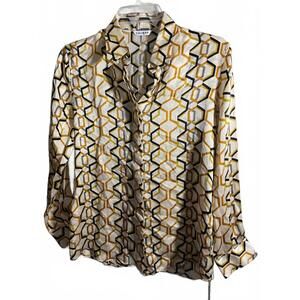 Stylish Geometric Silk Print Shirt by Caliban Size 44